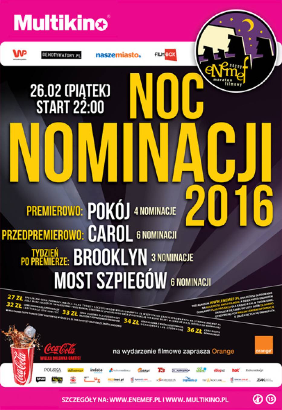 Multikino, Enemef, 2016, Noc Nominacji, Oskary 2016, wygraj bilet
